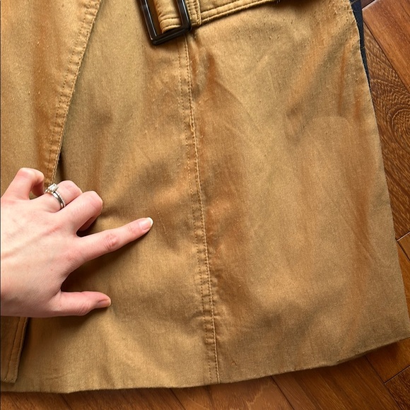 Anthropologie // Harlyn Tan Double-Breasted Trench Coat with Navy Plaid Detail - Picture 8 of 16